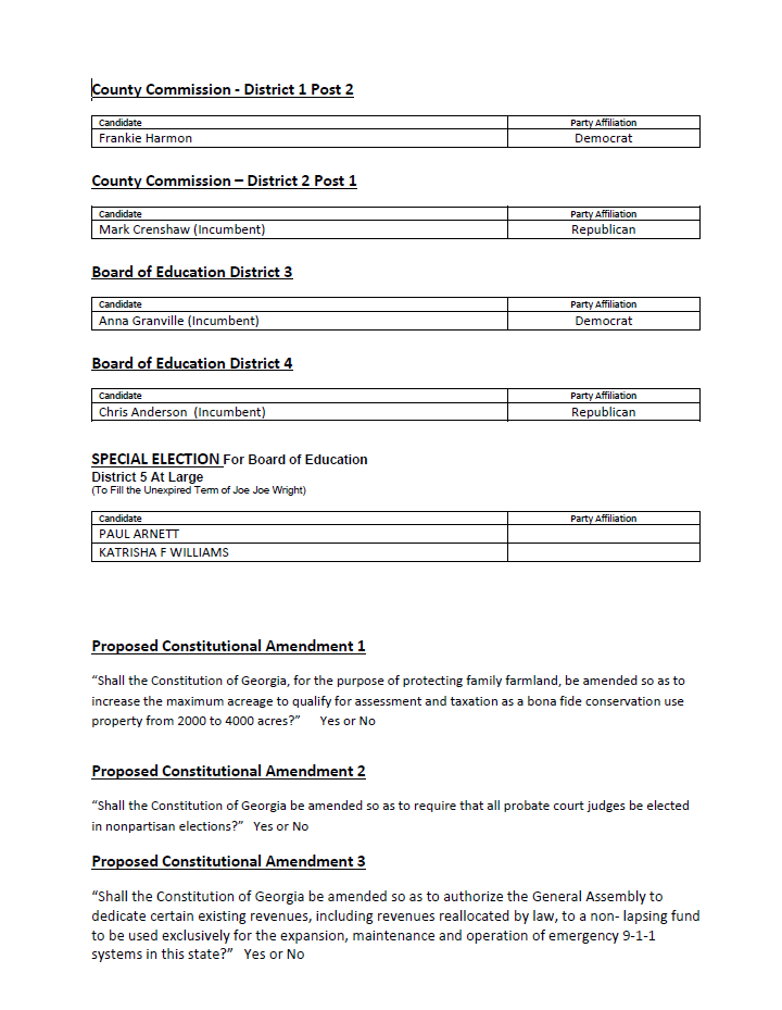 Crisp County Sample Ballot Page 3